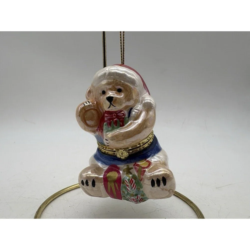 Vintage Teddy Bear Baby Photo Locket Christmas Ornament Ceramic Keepsake